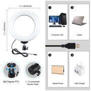 Anello LED RGBW 6.2" USB con 10 modalità e testa a sfera