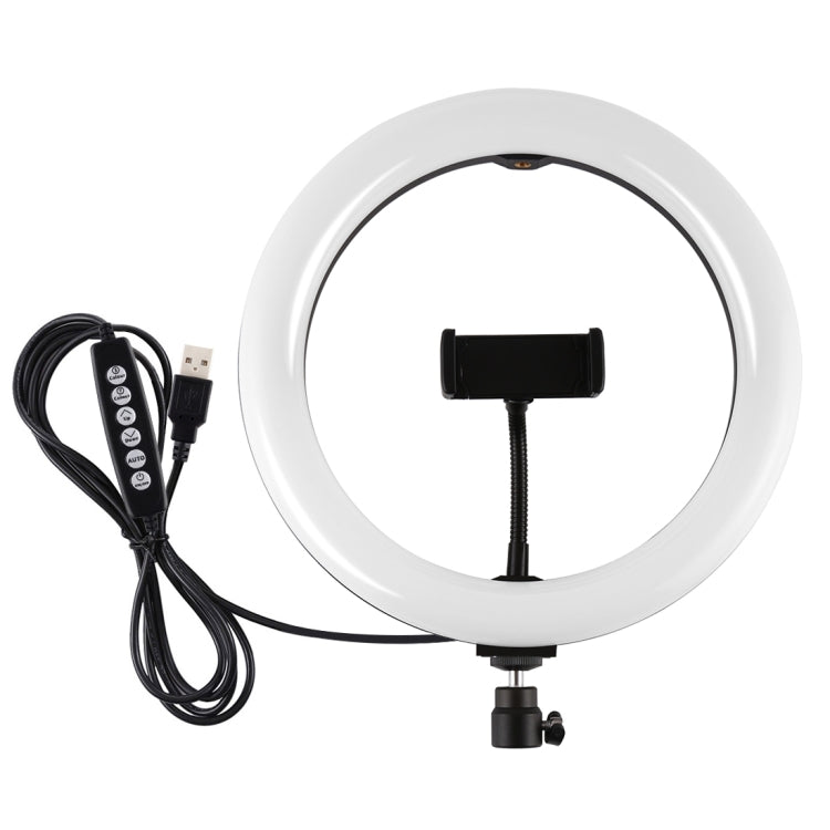 PULUZ 10.2 pollici 26 cm USB 10 modalità 8 colori RGBW dimmerabile anello LED Vlogging fotografia luci video con testa a sfera per treppiede con slitta fredda e morsetto per telefono, 10.2 inch RGBW