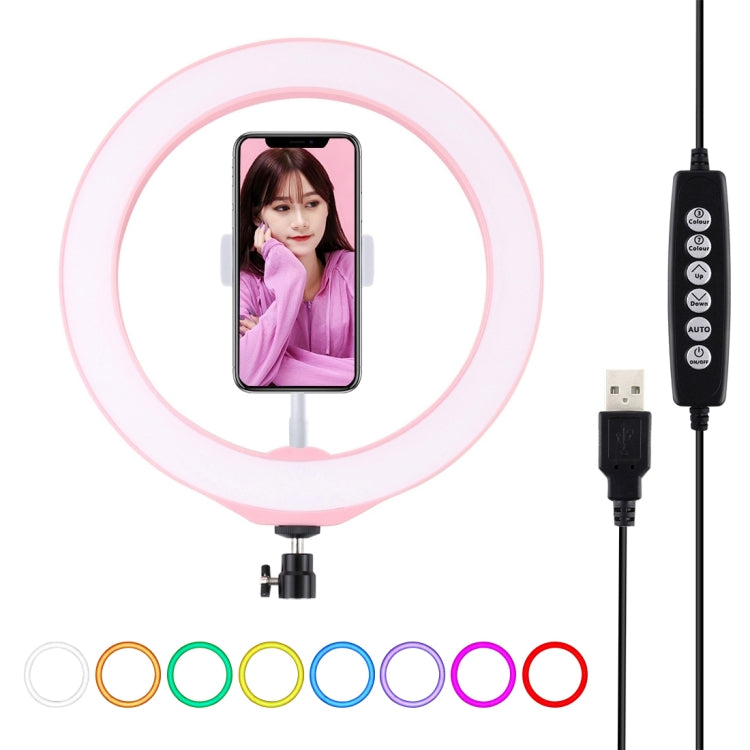 PULUZ 10.2 pollici 26 cm USB 10 modalità 8 colori RGBW dimmerabile anello LED Vlogging fotografia luci video con testa a sfera per treppiede con slitta fredda e morsetto per telefono, 10.2 inch RGBW