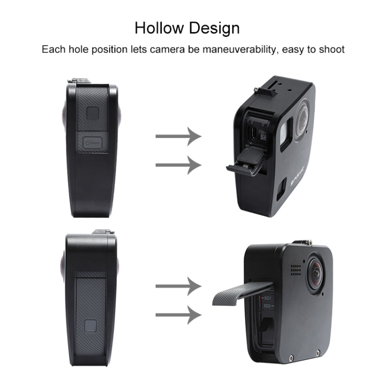 PULUZ per GoPro Fusion Shell Housing Gabbia protettiva in lega di alluminio CNC con supporto di base e copriobiettivo, For GoPro Fusion