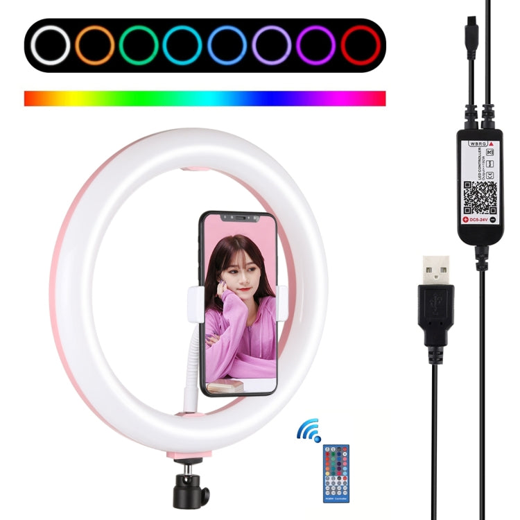 PULUZ 10.2 pollici 26 cm Superficie curva USB RGBW Dimmerabile Anello LED Vlogging Fotografia Luci video con testa a sfera per treppiede e telecomando e morsetto per telefono, 10.2 inch RGBW