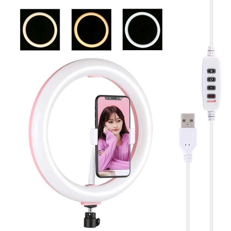 PULUZ 10.2 pollici 26 cm USB 3 modalità dimmerabile doppia temperatura colore LED curvo luce diffusa anello Vlogging selfie fotografia luci video con morsetto per telefono, 10.2 inch