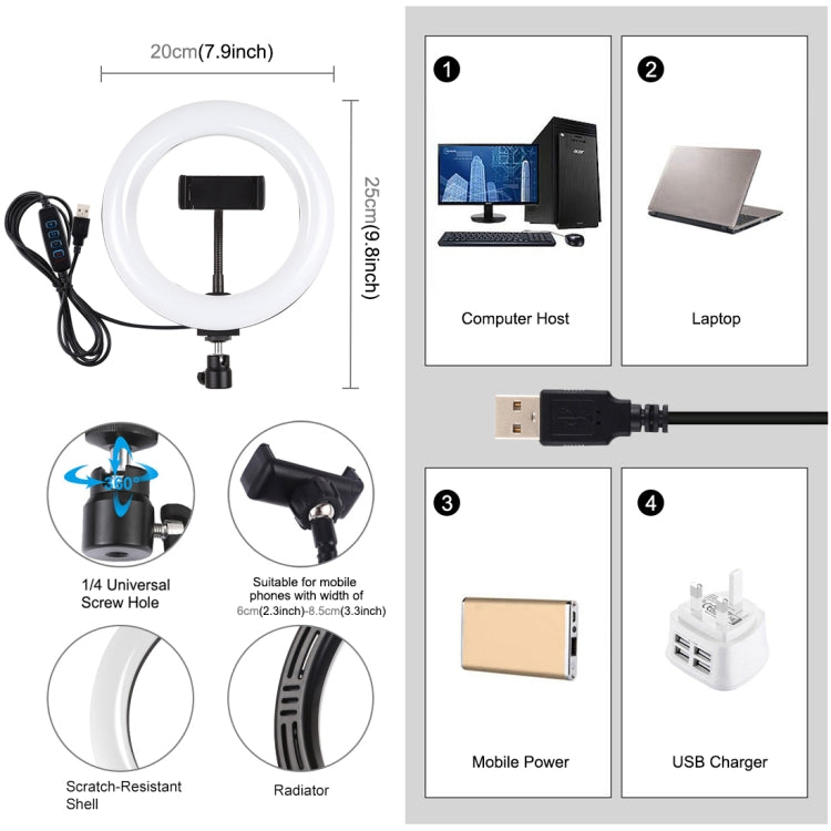 Puluz Anello LED 7,9 pollici USB 3 modalità dimmerabile