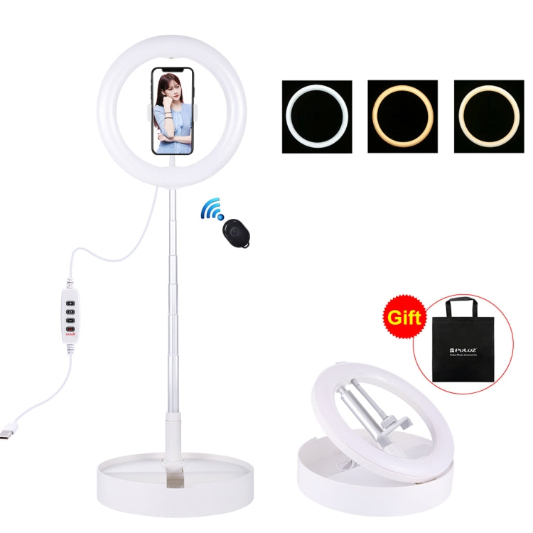 PULUZ 10.2 pollici 26 cm USB 3 modalità dimmerabile doppia temperatura colore LED anello curvo vlogging selfie fotografia luci video con otturatore remoto Bluetooth e supporto da tavolo pieghevole e morsetto per telefono