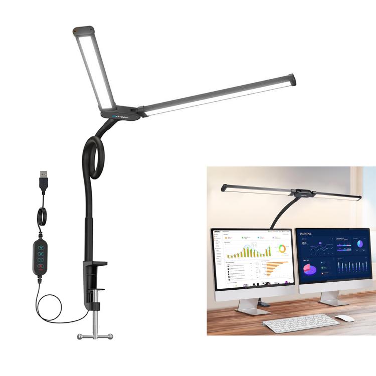 PULUZ Lampada da scrivania con clip a doppia testa a LED con tubo a collo d'oca