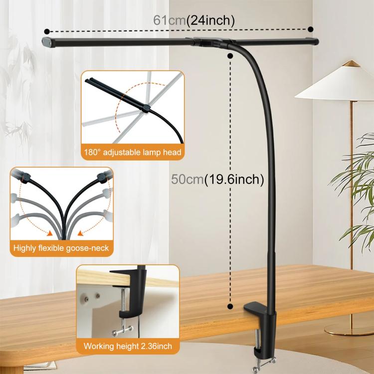 Lampada da scrivania LED doppia testa con clip e collo d'oca