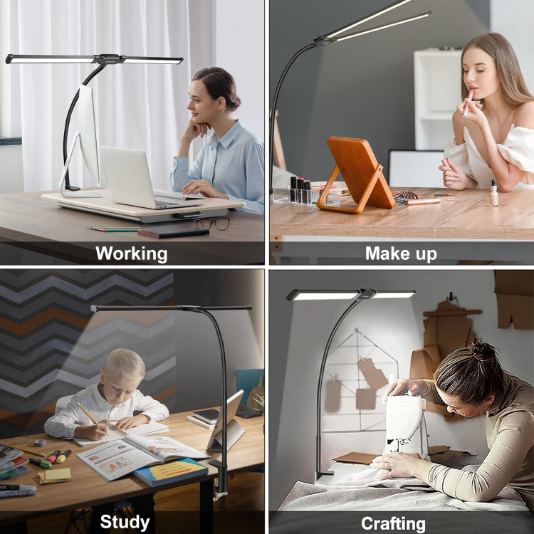 Lampada da scrivania LED doppia testa con clip e collo d'oca