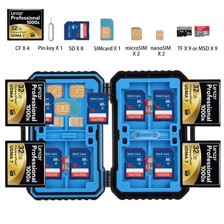Custodia per scheda di memoria PULUZ 27 in 1 per 4CF + 8SD + 9TF + 1 PIN scheda + 1 SIM standard + 2 Micro-SIM + 2 Nano-SIM, 27 in 1, 27 in 1 (US)