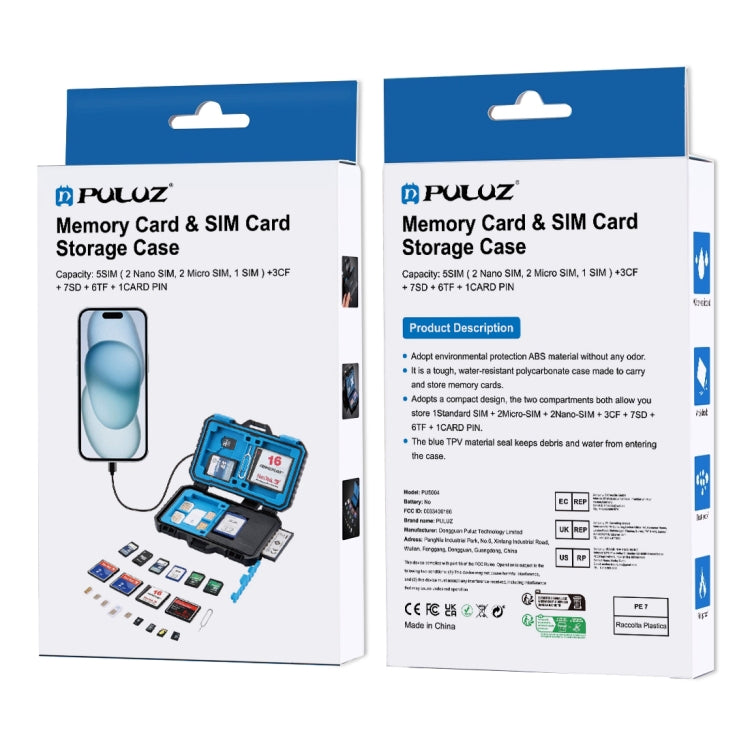 Lettore di schede PULUZ + Custodia per scheda di memoria 22 in 1 per 1 SIM standard + 2 Micro-SIM + 2 Nano-SIM + 3CF + 7SD + 6TF + 1 PIN CARD, 22 in 1 + Card Reader(US), 22 in 1 + Card Reader(AE), 22 in 1 + Card Reader