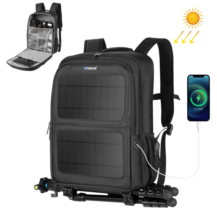 PULUZ Borsa per laptop con zaino a doppia spalla per fotocamera portatile da esterno a energia solare, Solar Shoulders Backpack