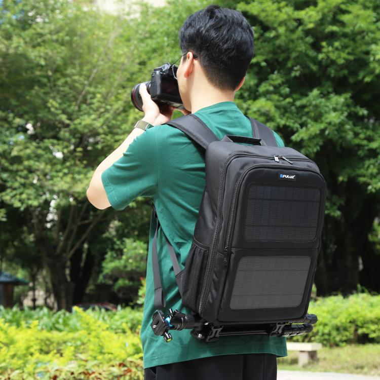 PULUZ Borsa per laptop con zaino a doppia spalla per fotocamera portatile da esterno a energia solare, Solar Shoulders Backpack