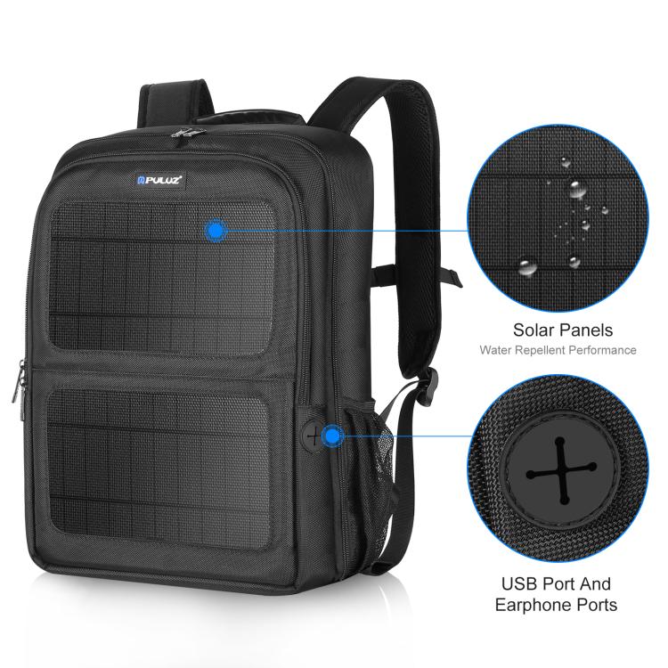 PULUZ Borsa per laptop con zaino a doppia spalla per fotocamera portatile da esterno a energia solare, Solar Shoulders Backpack