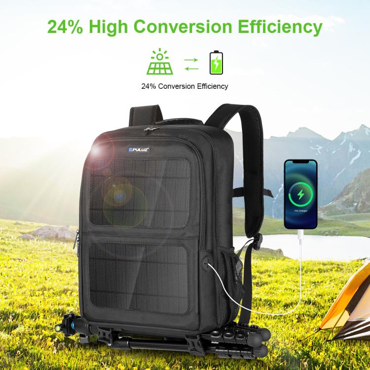 PULUZ Borsa per laptop con zaino a doppia spalla per fotocamera portatile da esterno a energia solare, Solar Shoulders Backpack