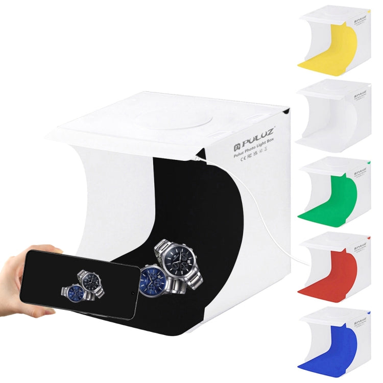 PULUZ Kit tenda da studio pieghevole portatile da 550LM per illuminazione fotografica da 20 cm, con fondali a 6 colori (nero, bianco, arancione, rosso, verde, blu), dimensioni da aperto: 24 cm x 23 cm x 23 cm, 20cm Box, 20cm Box(US), 20cm Box(UAE Stock)