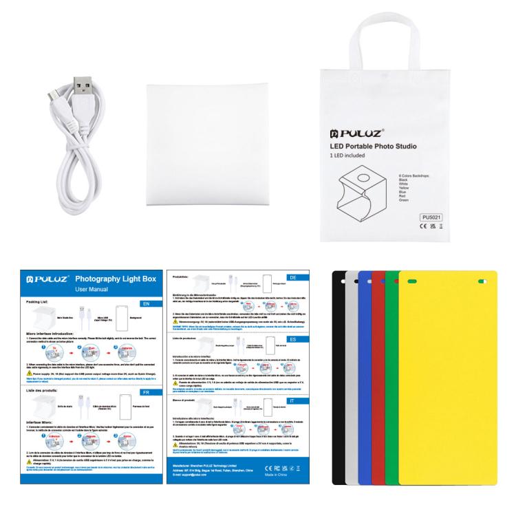 PULUZ Kit tenda da studio pieghevole portatile da 550LM per illuminazione fotografica da 20 cm, con fondali a 6 colori (nero, bianco, arancione, rosso, verde, blu), dimensioni da aperto: 24 cm x 23 cm x 23 cm, 20cm Box, 20cm Box(US), 20cm Box(UAE Stock)