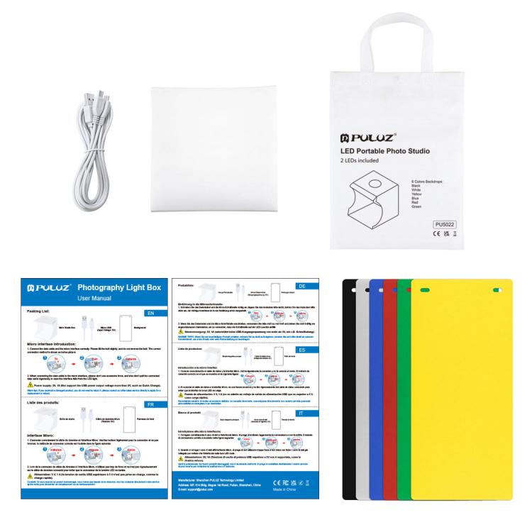 PULUZ 20 cm include 2 pannelli LED pieghevoli portatili 1100LM luce illuminazione fotografica kit tenda da studio con fondali a 6 colori (nero, bianco, giallo, rosso, verde, blu), dimensioni da aperto: 24 cm x 23 cm x 23 cm, 20cm(2 LED/RU), 20cm(2 LED)...
