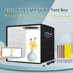 PULUZ 25 cm pieghevole portatile alta 97 CRI luce anulare illuminazione fotografica studio tenda da tiro con 12 colori fondali, dimensioni: 25 cm x 25 cm x 25 cm, 25cm High CRI Box, 25cm High CRI Box US