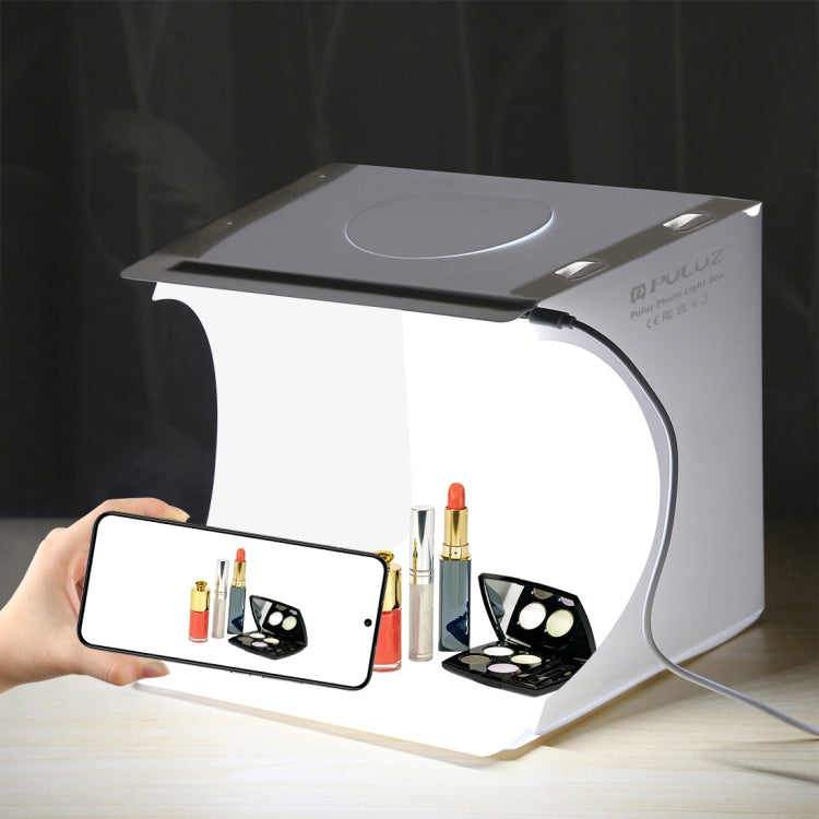 PULUZ Kit tenda da studio pieghevole portatile da 550LM per illuminazione fotografica da 20 cm con fondali in 2 colori (nero, bianco), dimensioni da aperto: 24 cm x 23 cm x 23 cm, 1 LED Panel, 20cm Box with 2 Colors Backdrops