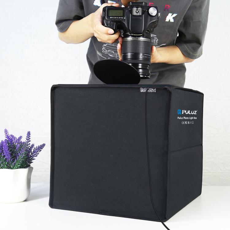 PULUZ 30 cm pieghevole, alta 97 CRI, luce ad anello, illuminazione fotografica, studio, tenda da tiro, kit con fondali a 6 colori (nero, bianco, arancione, rosso, verde, blu), dimensioni da aperto: 30 cm x 30 cm x 30 cm., 30cm Box Black, 30cm Box Black...