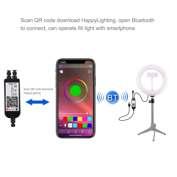 PULUZ 7,9 pollici 20 cm USB RGB dimmerabile LED doppia temperatura colore LED anello luminoso curvo Vlogging Selfie Fotografia Luci video con morsetto per telefono, 7.9 inch RGBW