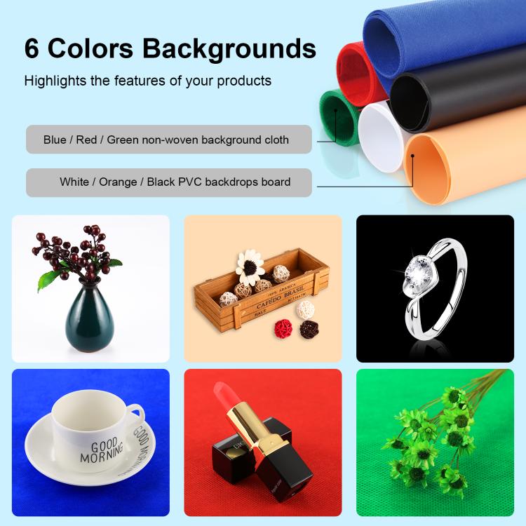 PULUZ 40cm Pieghevole Portatile 24W 5500K Luce Bianca Dimmerabile Illuminazione Fotografica Kit Tenda da Studio con 6 Colori (Nero, Arancione, Bianco, Rosso, Verde, Blu) Fondali, 40cm Box(UK/AE), 40cm Box(US), 40cm Box(UK), 40cm Box(EU), 40cm Box(AU)
