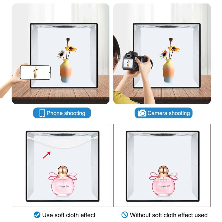 PULUZ 40 cm Pieghevole Luce Anulare Portatile USB Illuminazione Fotografica Tenda da Studio con 6 Fondali Colorati su Doppio Lato, Dimensioni: 40 cm x 40 cm x 40 cm, 40cm Box Black RU, 40cm
