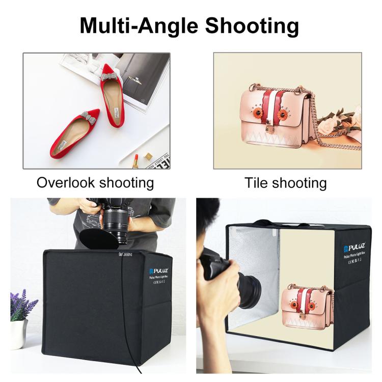 PULUZ 40 cm Pieghevole Luce Anulare Portatile USB Illuminazione Fotografica Tenda da Studio con 6 Fondali Colorati su Doppio Lato, Dimensioni: 40 cm x 40 cm x 40 cm, 40cm Box Black RU, 40cm
