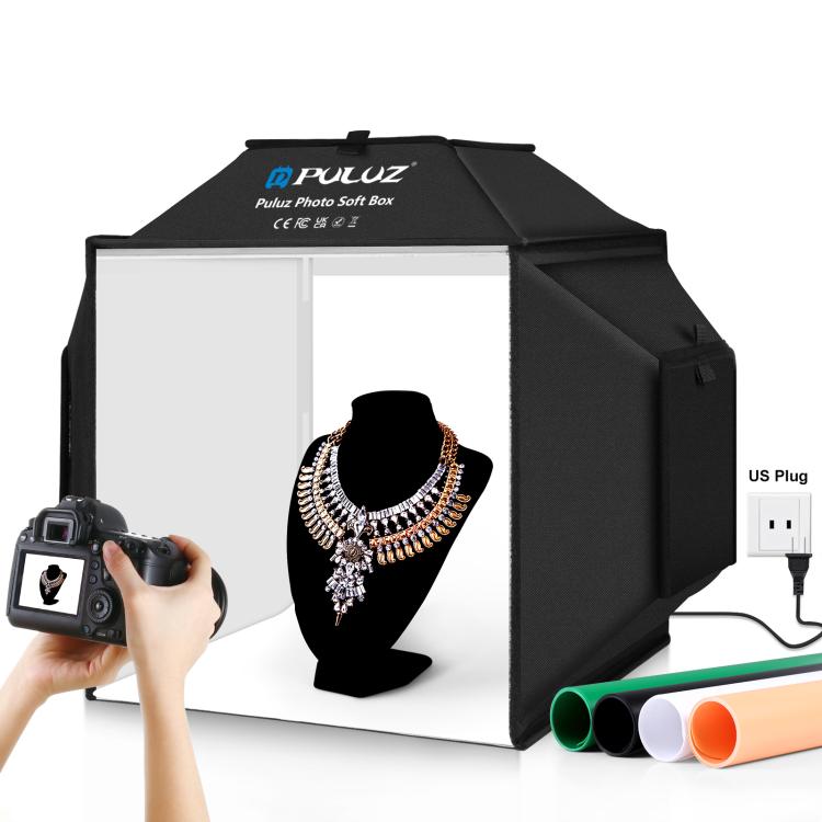 PULUZ 40 cm Pieghevole 72 W 5500 K Tenda da studio Soft Box Kit di illuminazione fotografica con 4 colori (Nero, Arancione, Bianco, Verde) Fondali, 40cm Folding 72W(AU Plug), 40cm Folding 72W(EU Plug), 40cm Folding 72W(UK Plug), 40cm Folding 72W(US Plug)