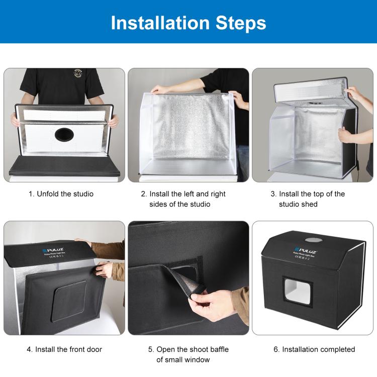 PULUZ Photo Studio Light Box Kit portatile per tende da studio fotografico cubico da 60 x 40 cm con 6 fondali colorati, 60 x 40cm (UK), 60 x 40cm (EU), 60 x 40cm (AU), 60 x 40cm (US)