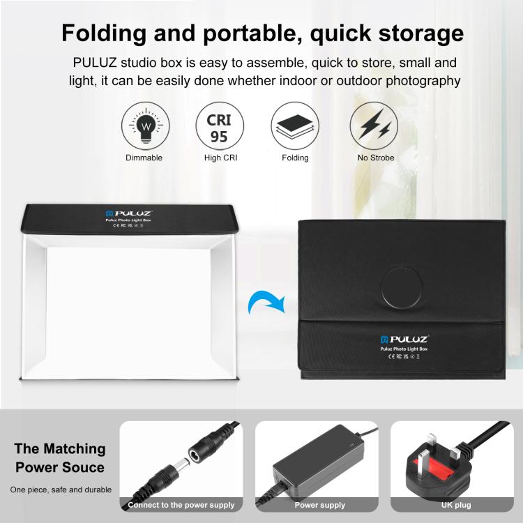 PULUZ Photo Studio Light Box Kit portatile per tende da studio fotografico cubico da 60 x 40 cm con 6 fondali colorati, 60 x 40cm (UK), 60 x 40cm (EU), 60 x 40cm (AU), 60 x 40cm (US)