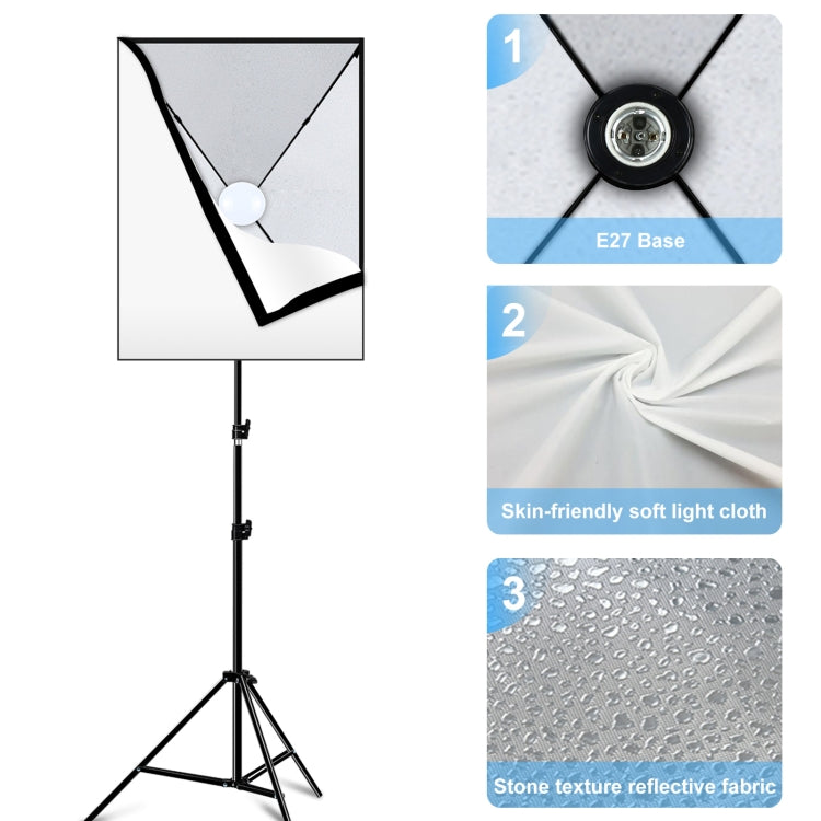 PULUZ Softbox da studio 50x70 cm + supporto per treppiede da 2 m + kit fotografico con lampadina LED a luce bianca E27 30 W 5700 K, Single Bulb EU Plug, Single Bulb US Plug, Single Bulb EU Plug (RU)