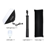 PULUZ Softbox da studio 50x70 cm + supporto per treppiede da 2 m + kit fotografico con lampadina LED a luce bianca E27 30 W 5700 K, Single Bulb EU Plug, Single Bulb US Plug, Single Bulb EU Plug (RU)