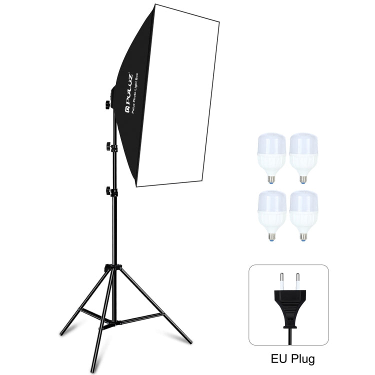 PULUZ Softbox da studio 50x70 cm + supporto per treppiede da 2 m + 4 kit di illuminazione fotografica per lampadine LED E27 24 W 5700 K a luce bianca, 4 x Bulb EU Plug (RU), 4 x Bulb EU Plug, 4 x Bulb US Plug