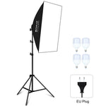 PULUZ Softbox da studio 50x70 cm + supporto per treppiede da 2 m + 4 kit di illuminazione fotografica per lampadine LED E27 24 W 5700 K a luce bianca, 4 x Bulb EU Plug (RU), 4 x Bulb EU Plug, 4 x Bulb US Plug