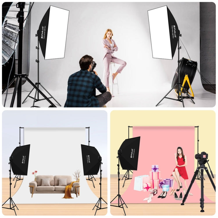 PULUZ Softbox da studio 50x70 cm + supporto per treppiede da 2 m + 4 kit di illuminazione fotografica per lampadine LED E27 24 W 5700 K a luce bianca, 4 x Bulb EU Plug (RU), 4 x Bulb EU Plug, 4 x Bulb US Plug