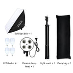 PULUZ Softbox da studio 50x70 cm + supporto per treppiede da 2 m + 4 kit di illuminazione fotografica per lampadine LED E27 24 W 5700 K a luce bianca, 4 x Bulb EU Plug (RU), 4 x Bulb EU Plug, 4 x Bulb US Plug