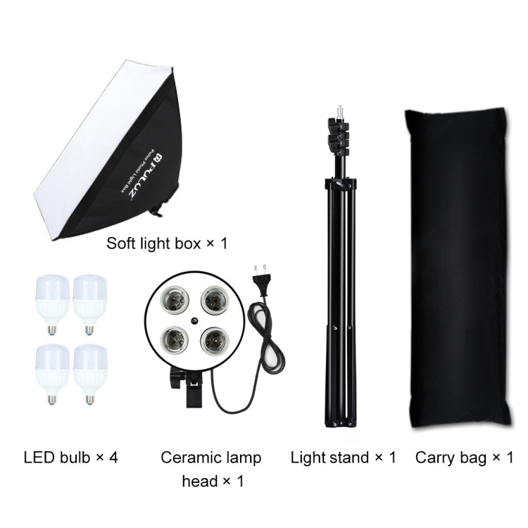 PULUZ Softbox da studio 50x70 cm + supporto per treppiede da 2 m + 4 kit di illuminazione fotografica per lampadine LED E27 24 W 5700 K a luce bianca, 4 x Bulb EU Plug (RU), 4 x Bulb EU Plug, 4 x Bulb US Plug