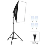 PULUZ Softbox da studio 50x70 cm + supporto per treppiede da 2 m + 4 kit di illuminazione fotografica per lampadine LED E27 24 W 5700 K a luce bianca, 4 x Bulb EU Plug (RU), 4 x Bulb EU Plug, 4 x Bulb US Plug