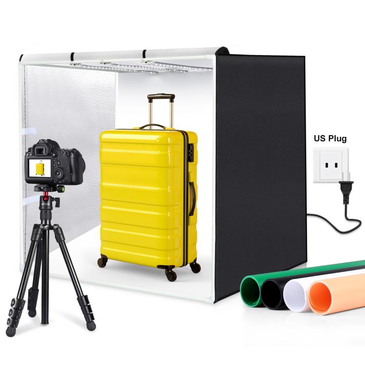 PULUZ 80cm Pieghevole Portatile 90W 14000LM Alto IRC Luce Bianca Illuminazione Fotografica Kit Tenda da Studio con 3 Colori Fondali Nero, Bianco, Arancione