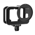 PULUZ per GoPro HERO12 Nero /11 Nero /10 Nero /9 Nero Custodia sottile Gabbia protettiva in lega di alluminio CNC con telaio assicurativo e lente UV da 52 mm, For GoPro HERO9 Black Thin