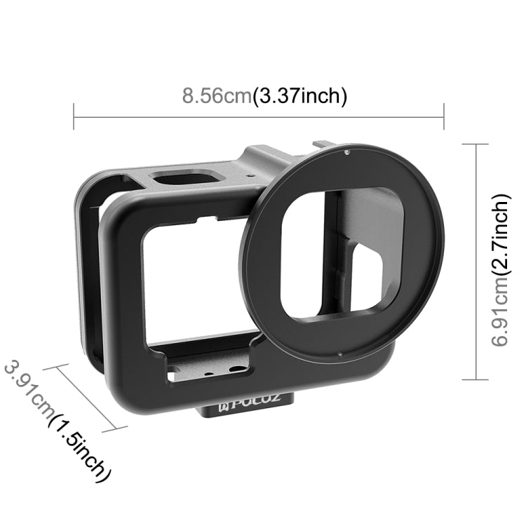 PULUZ per GoPro HERO12 Nero /11 Nero /10 Nero /9 Nero Custodia sottile Gabbia protettiva in lega di alluminio CNC con telaio assicurativo e lente UV da 52 mm, For GoPro HERO9 Black Thin