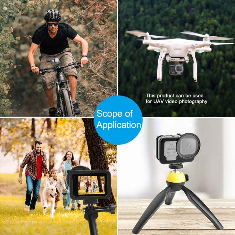 PULUZ per GoPro HERO12 Nero /11 Nero /10 Nero /9 Nero Custodia sottile Gabbia protettiva in lega di alluminio CNC con telaio assicurativo e lente UV da 52 mm, For GoPro HERO9 Black Thin