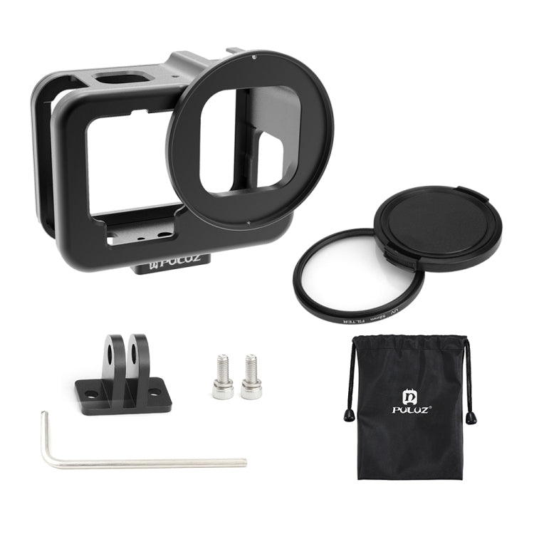 PULUZ per GoPro HERO12 Nero /11 Nero /10 Nero /9 Nero Custodia sottile Gabbia protettiva in lega di alluminio CNC con telaio assicurativo e lente UV da 52 mm, For GoPro HERO9 Black Thin
