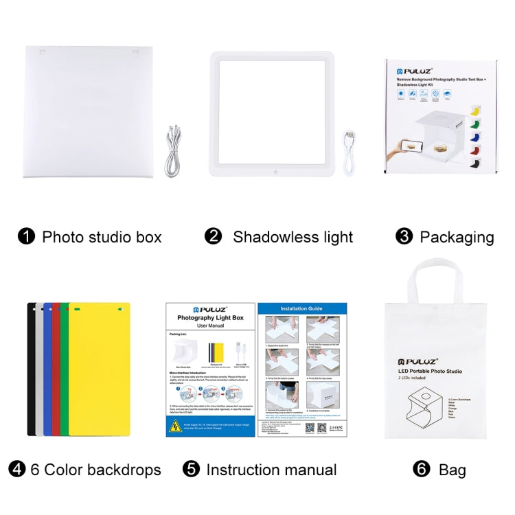 PULUZ Mini LED Fotografia Lampada a luce senza ombre Pannello Pad + Scatola per tenda da tiro in studio, Materiale acrilico, Area effettiva 20 cm x 20 cm, 20cm(2 LED) + Shadowless Light(RU), 20cm(2 LED) + Shadowless Light