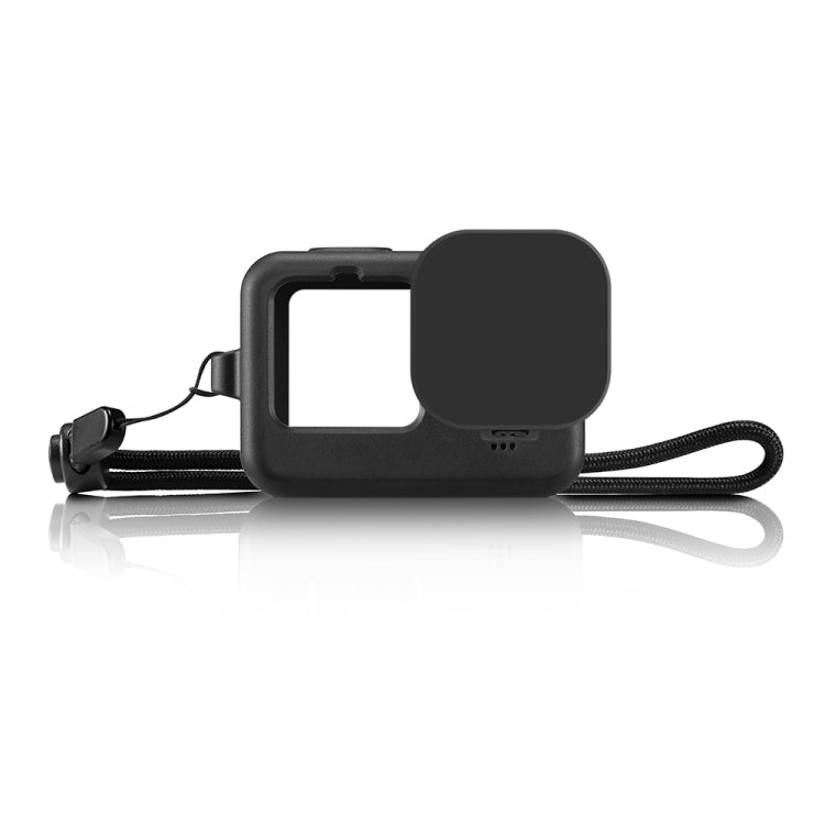 PULUZ per GoPro HERO12 Nero/11 Nero/10 Nero/9 Nero Custodia protettiva in silicone con cinturino da polso e copriobiettivo, For GoPro HERO9 Black