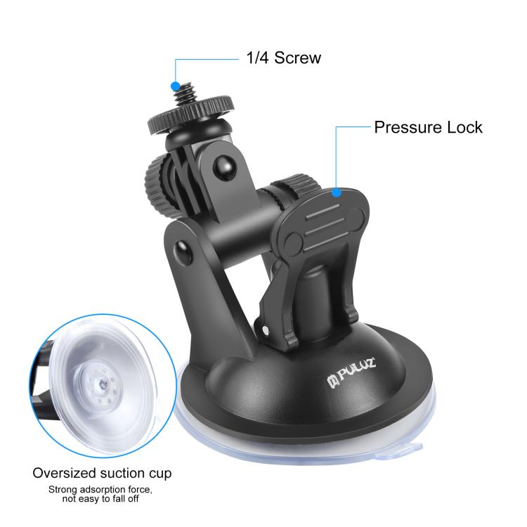 PULUZ Supporto a Ventosa per Auto con Vite, Adattatore per Montaggio su Treppiede e Custodia per GoPro Hero11 Nero / HERO10 Nero /9 Nero /8 Nero /7 /6 /5 /5 Sessione /4 Sessione /4 /3+ /3 /2 /1, DJI Osmo Action e altre action camera, Sucker Mount