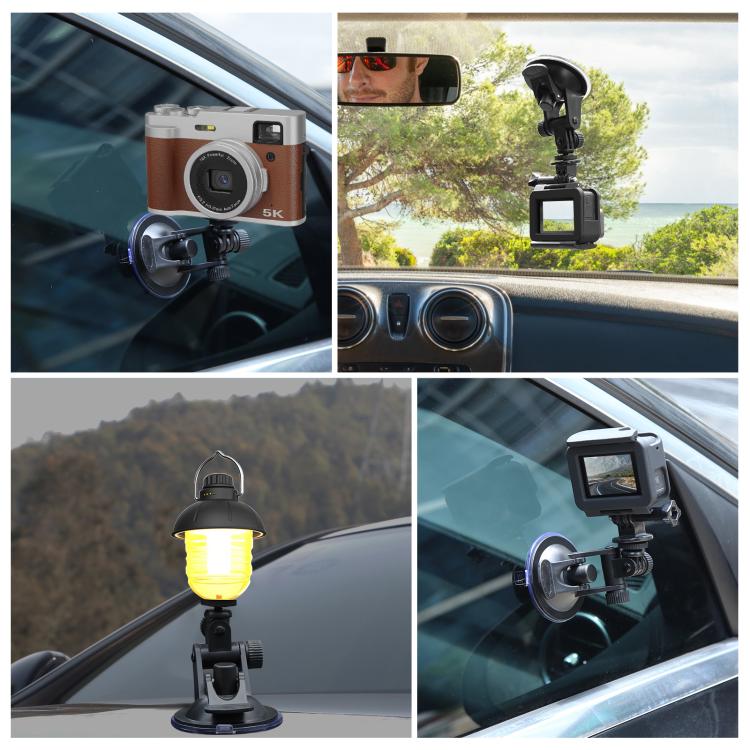 PULUZ Supporto a Ventosa per Auto con Vite, Adattatore per Montaggio su Treppiede e Custodia per GoPro Hero11 Nero / HERO10 Nero /9 Nero /8 Nero /7 /6 /5 /5 Sessione /4 Sessione /4 /3+ /3 /2 /1, DJI Osmo Action e altre action camera, Sucker Mount