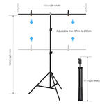 PULUZ 1x2m Kit staffa traversa per fondale per studio fotografico a forma di T, supporto per sfondo con clip, 1 x 2m Bracket Kit
