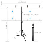 PULUZ 2x2m Kit staffa traversa per fondale per studio fotografico a forma di T, supporto per fondale con clip, 2 x 2m Bracket Kit
