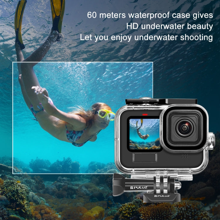 PULUZ per GoPro HERO12 Nero/11 Nero/10 Nero/9 Nero Custodia protettiva impermeabile da 60 m con fibbia, supporto di base e vite, For GoPro HERO9 Black